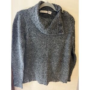 Liz Claiborne Gray Button‎ Cowl Neck Sweater Textured Knit Medium